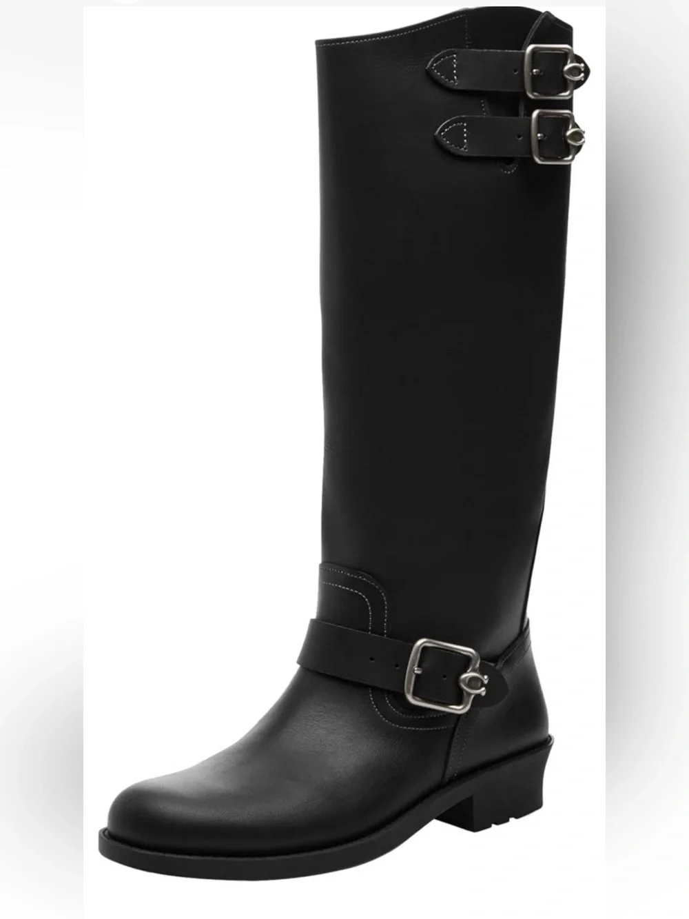 Coach Daria Moto Boot Black Leather Buckle Biker Knee High Size 7.5 NEW